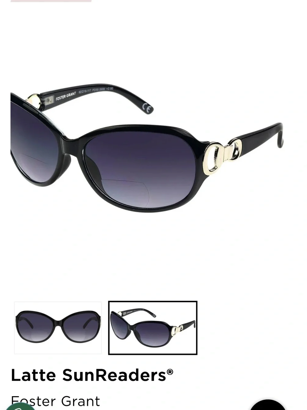 Foster Grant Black Frame Sunglasses/ readers +2.50